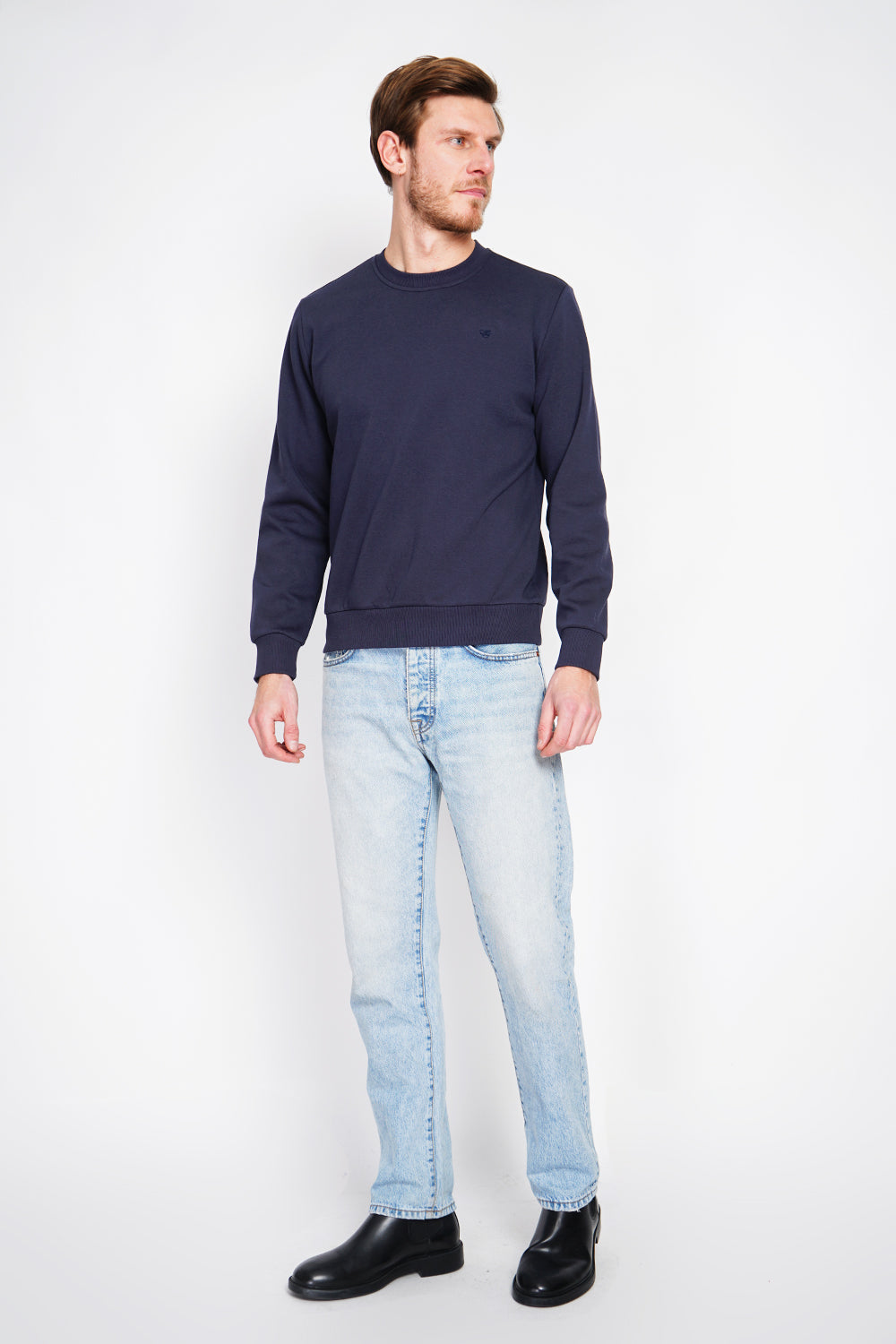 Sweat col rond molleton double face – Bleu marine – William de Faye