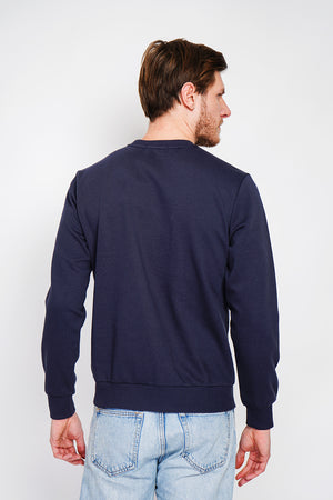 Double-sided fleece crew neck sweatshirt with chest logo