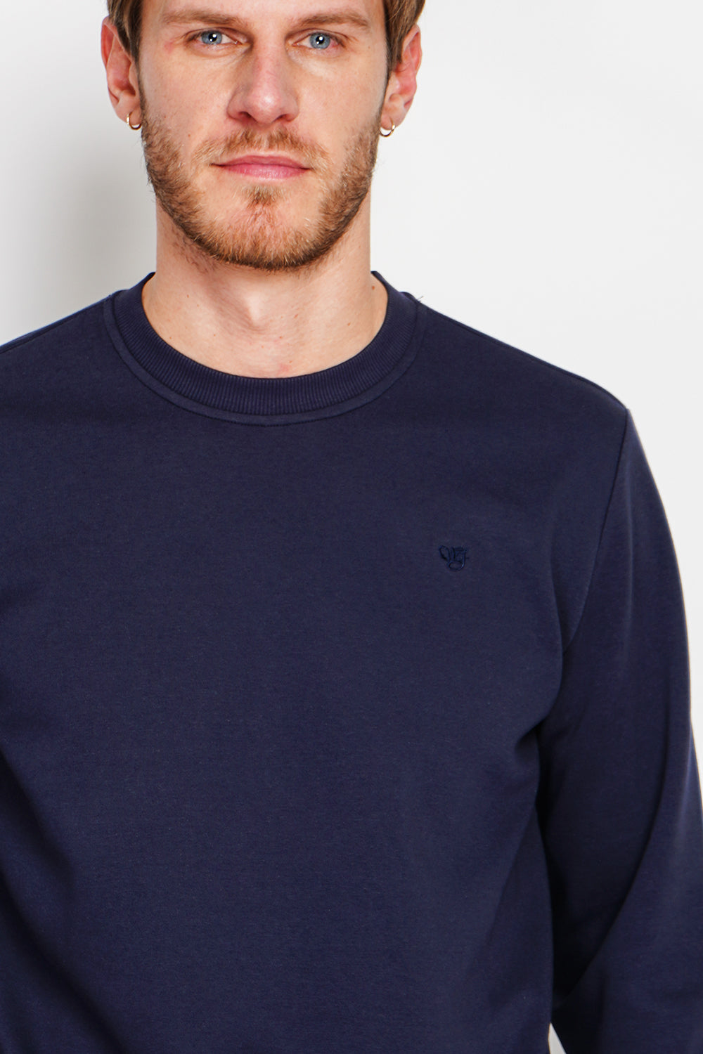 Double-sided fleece crew neck sweatshirt with chest logo