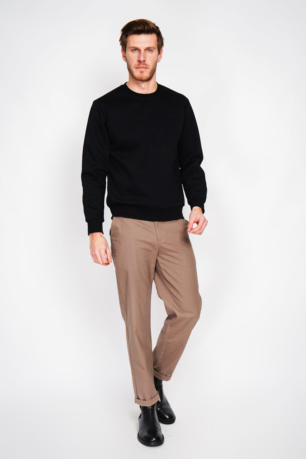 Sweat col rond molleton double face – Noir – William de Faye