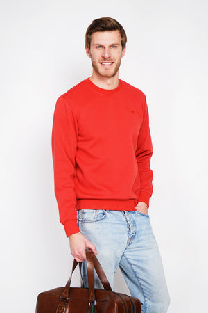 Double-sided fleece crew neck sweatshirt with chest logo