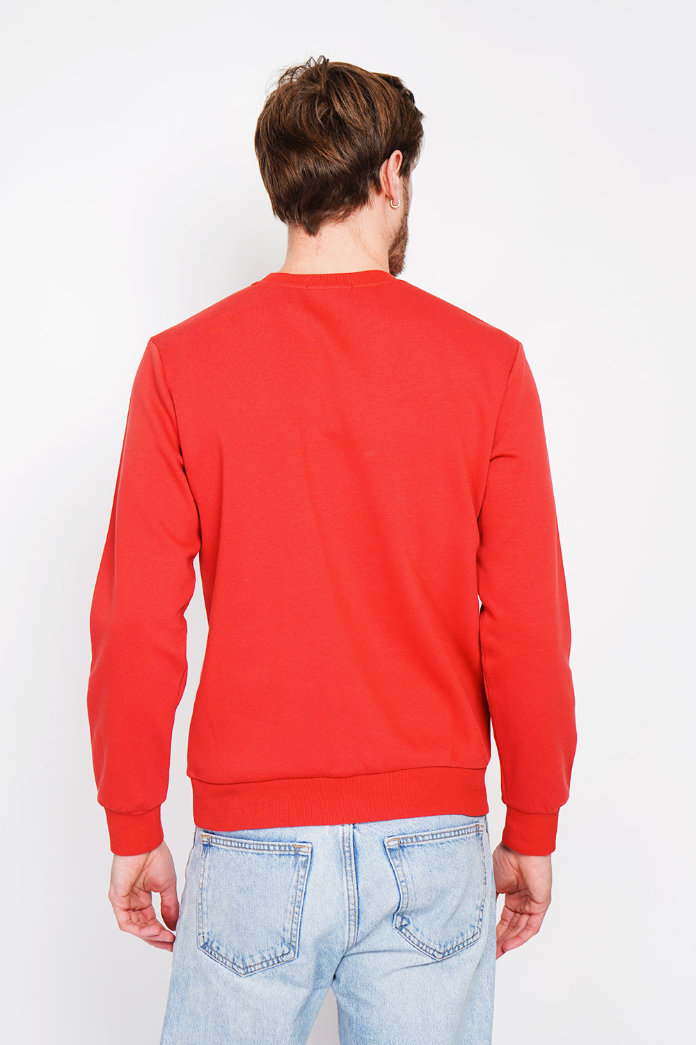 Double-sided fleece crew neck sweatshirt with chest logo