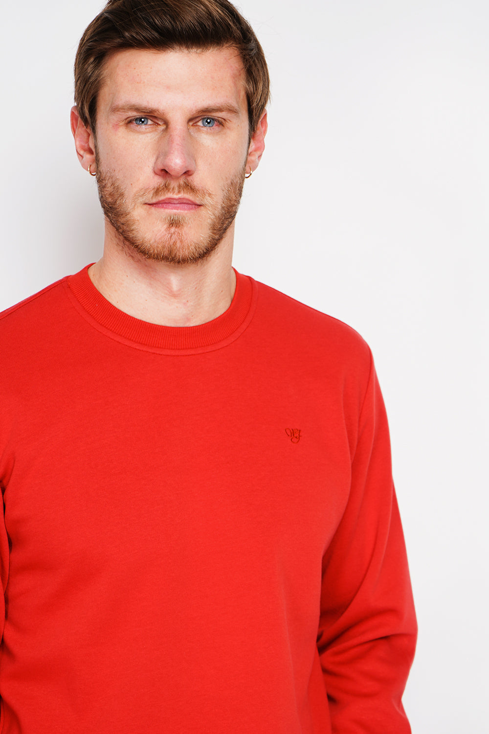 Double-sided fleece crew neck sweatshirt with chest logo