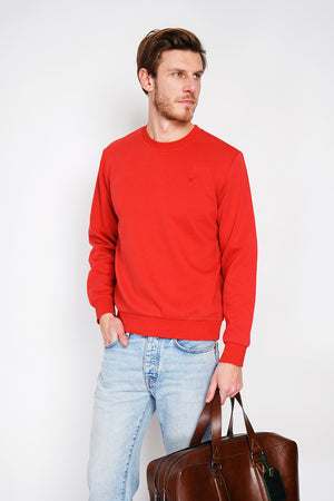 Double-sided fleece crew neck sweatshirt with chest logo