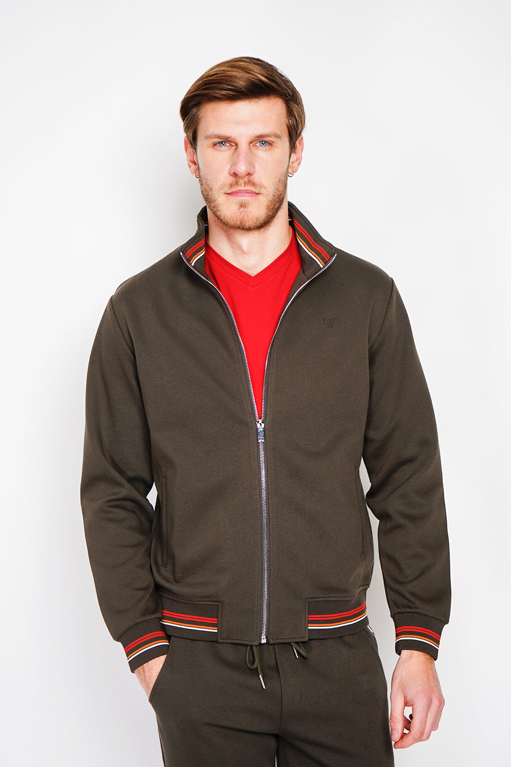 Gilet zippé col montant en molleton – Kaki – William de Faye