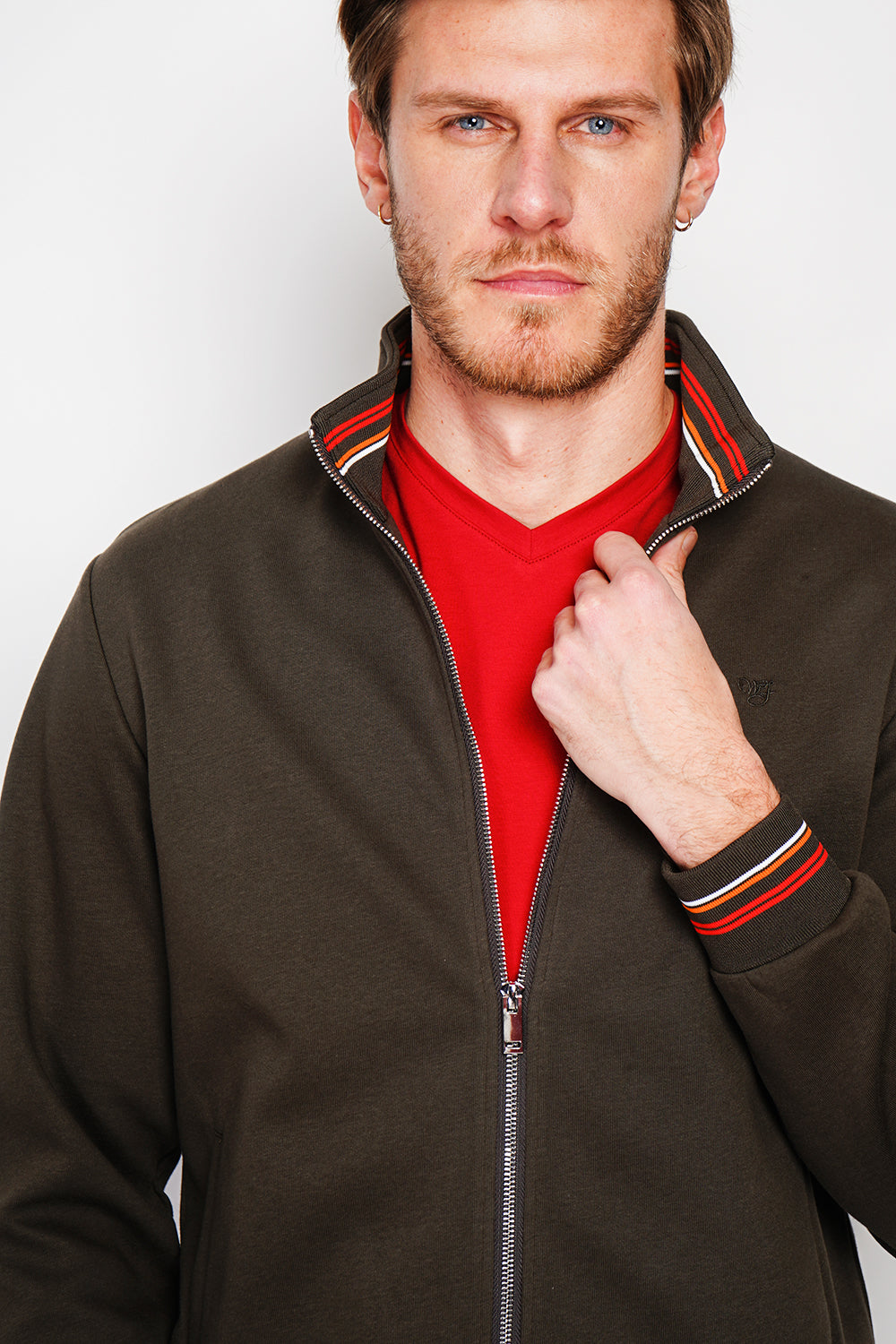 Gilet zippé col montant en molleton – Kaki – William de Faye