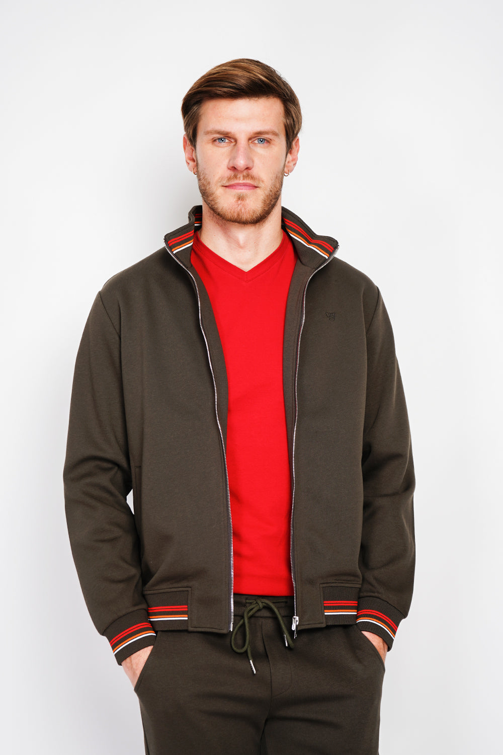Gilet zippé col montant en molleton – Kaki – William de Faye