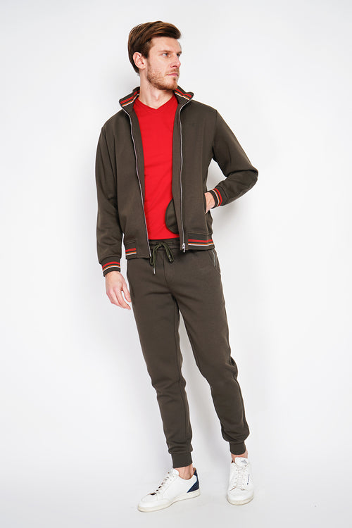 Double-sided fleece zipped stand-up collar vest, side pockets with chest logo – Khaki – William de Faye