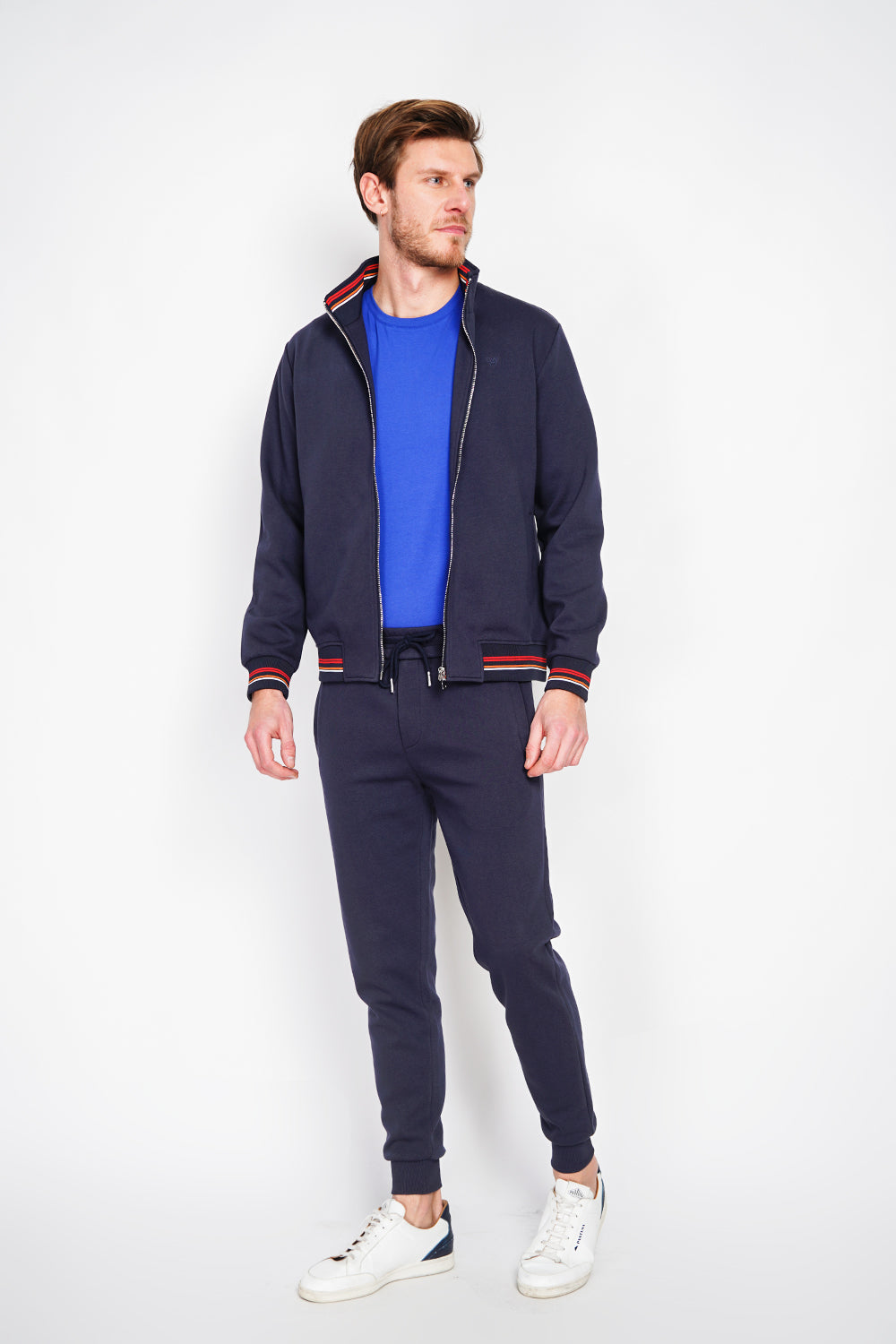 Gilet zippé col montant en molleton – Bleu marine – William de Faye