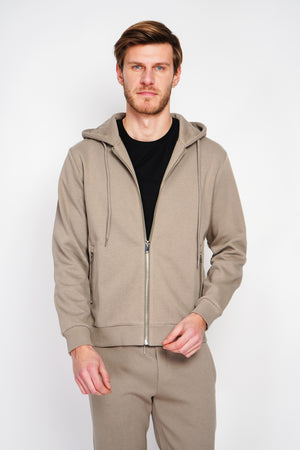 Double-sided fleece zip-up hooded vest with drawstring adjustment