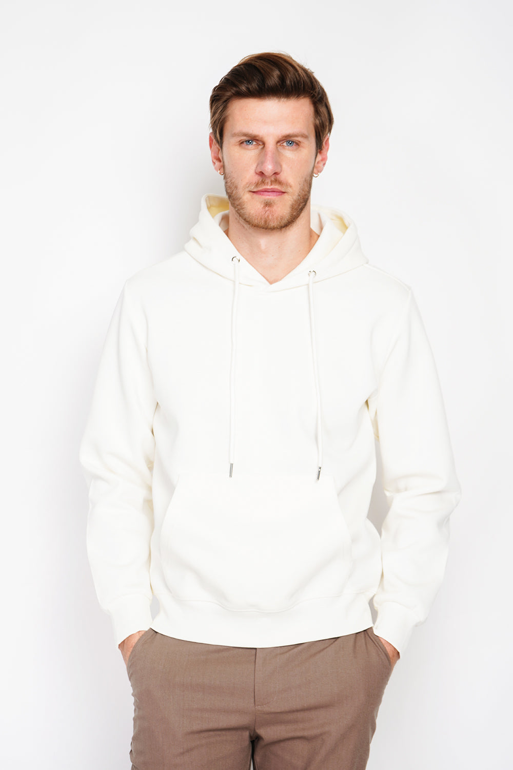 Double-sided fleece drawstring hoodie with kaguron pocket