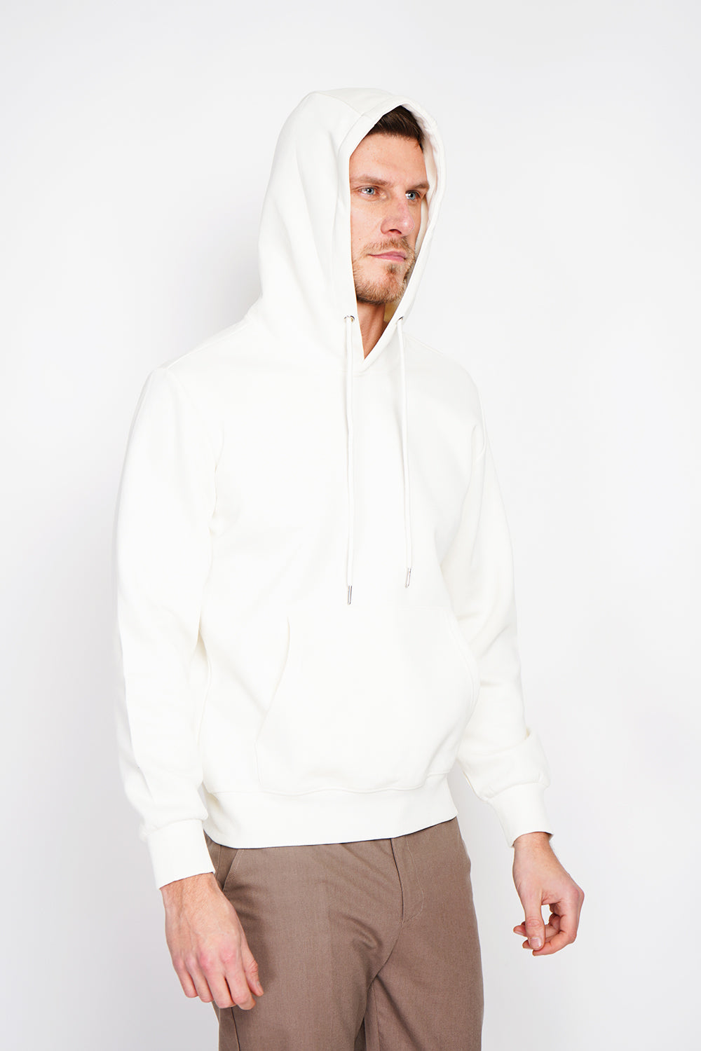 Double-sided fleece drawstring hoodie with kaguron pocket