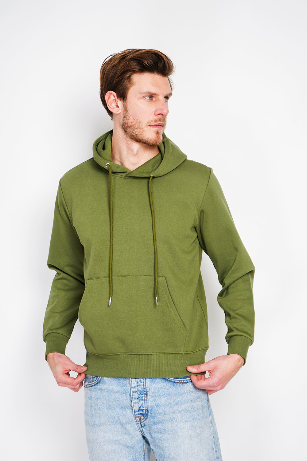 Double-sided fleece drawstring hoodie with kaguron pocket