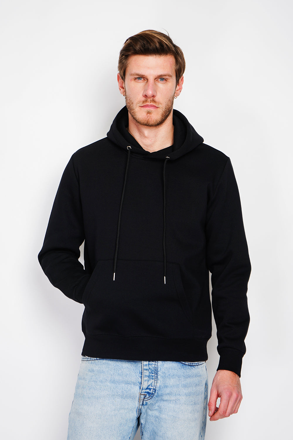 Double-sided fleece drawstring hoodie with kaguron pocket