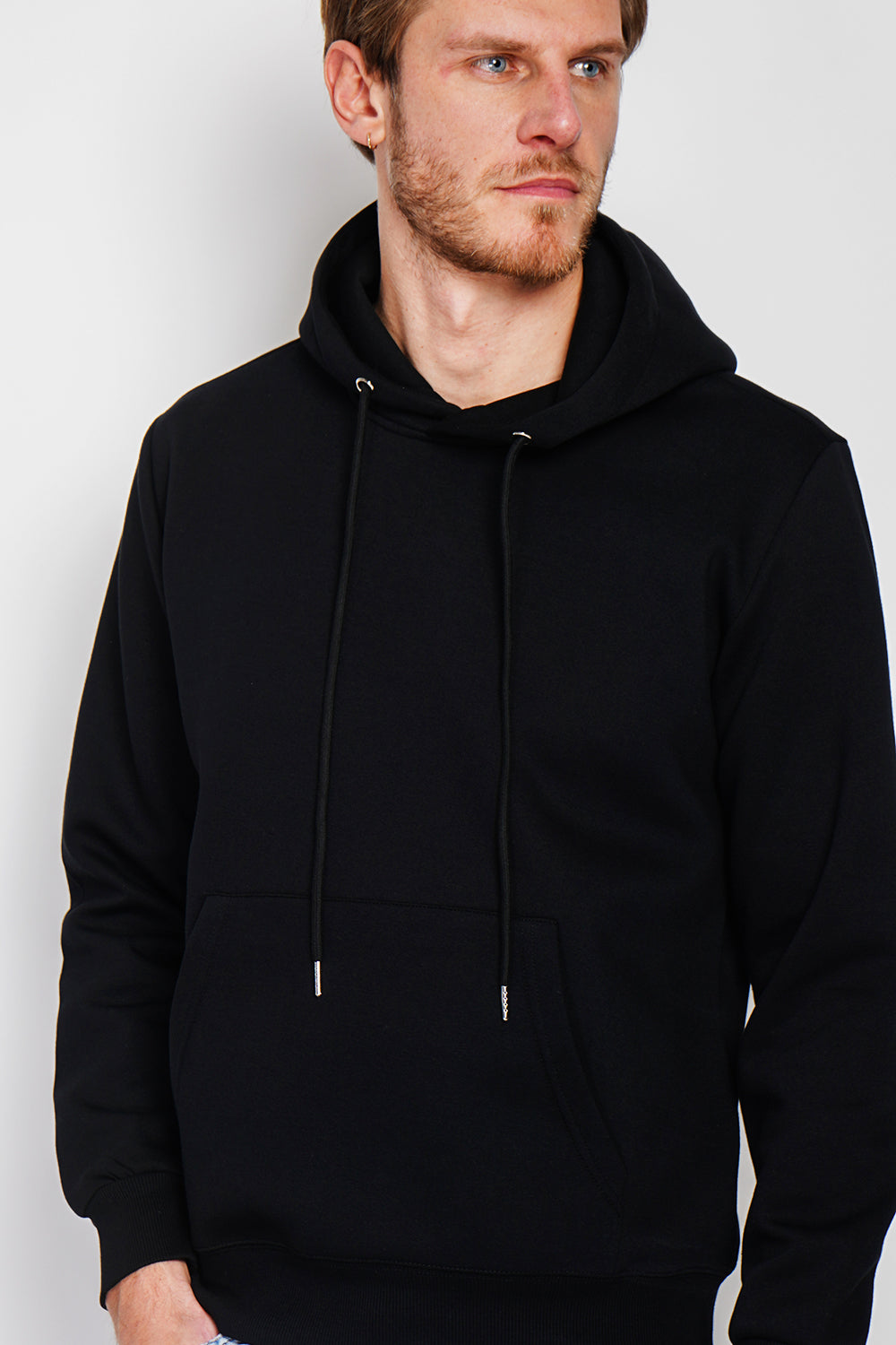 Double-sided fleece drawstring hoodie with kaguron pocket