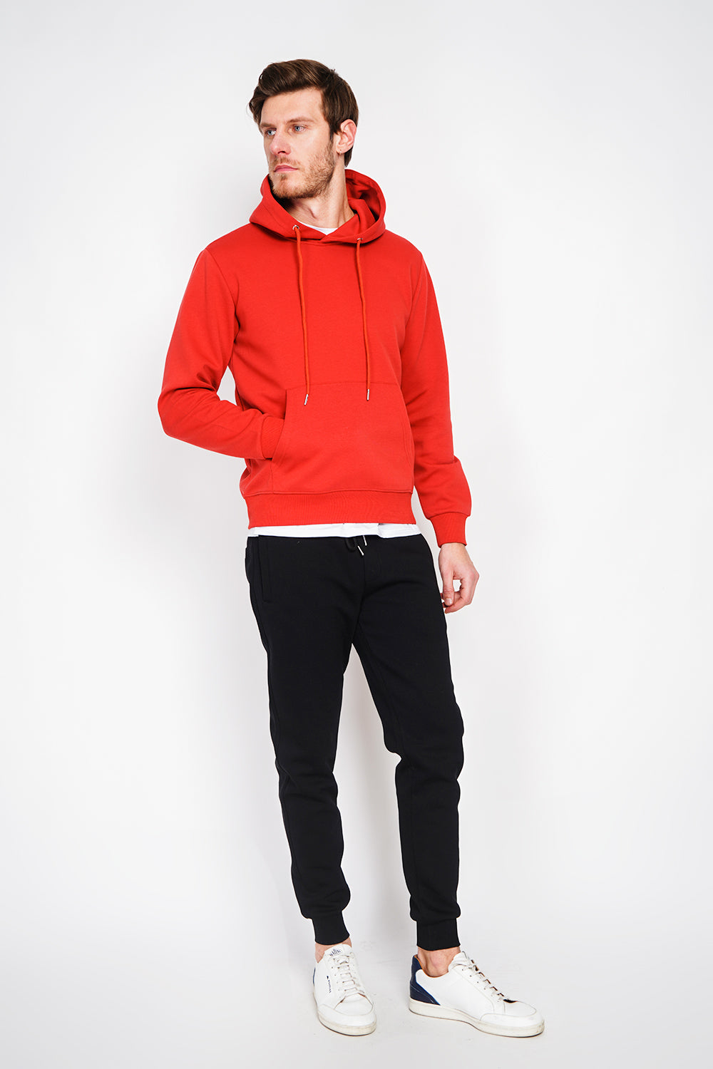 Double-sided fleece drawstring hoodie with kaguron pocket