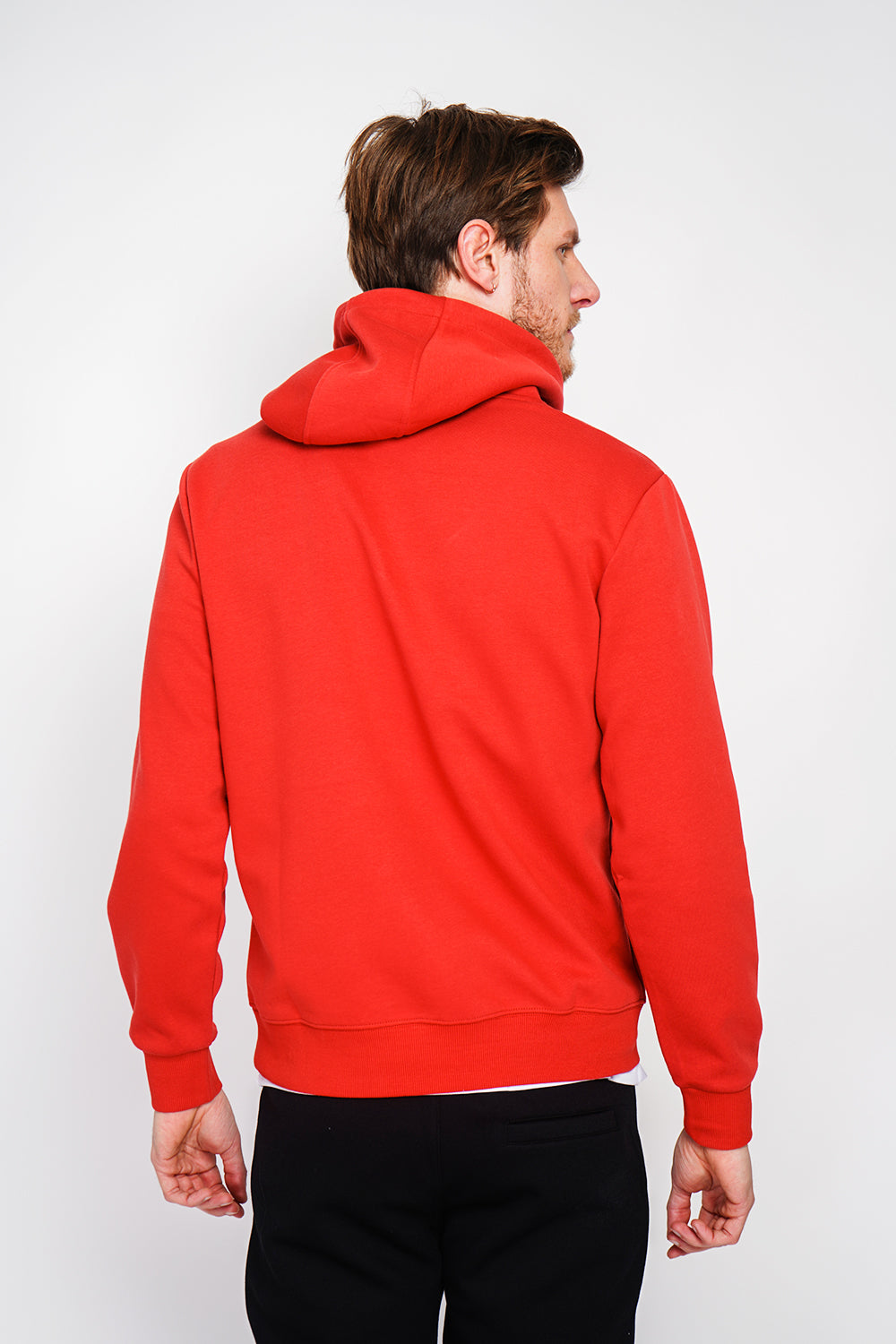 Double-sided fleece drawstring hoodie with kaguron pocket