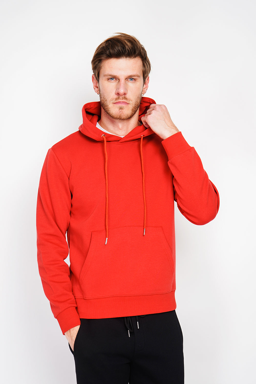 Double-sided fleece drawstring hoodie with kaguron pocket