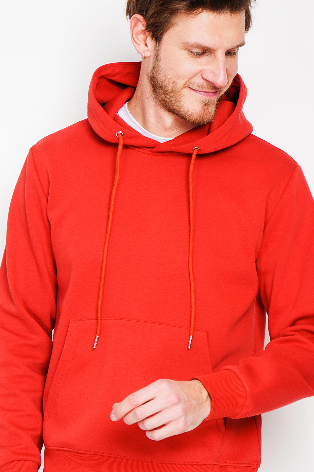 Double-sided fleece drawstring hoodie with kaguron pocket