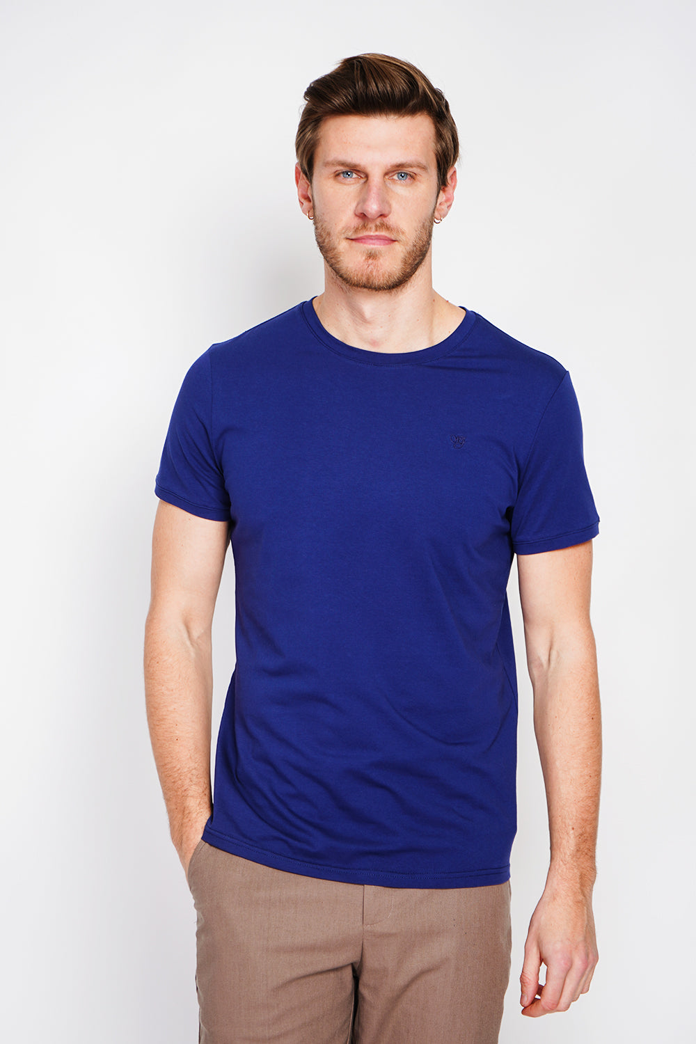 T-shirt col rond manches courtes logo poitrine – Bleu marine – William de Faye