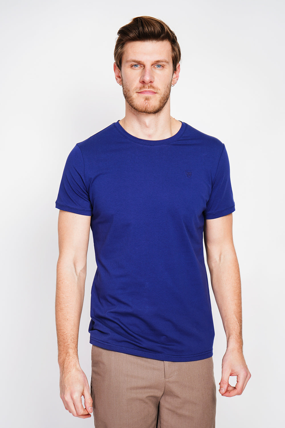 T-shirt col rond manches courtes logo poitrine – Bleu marine – William de Faye