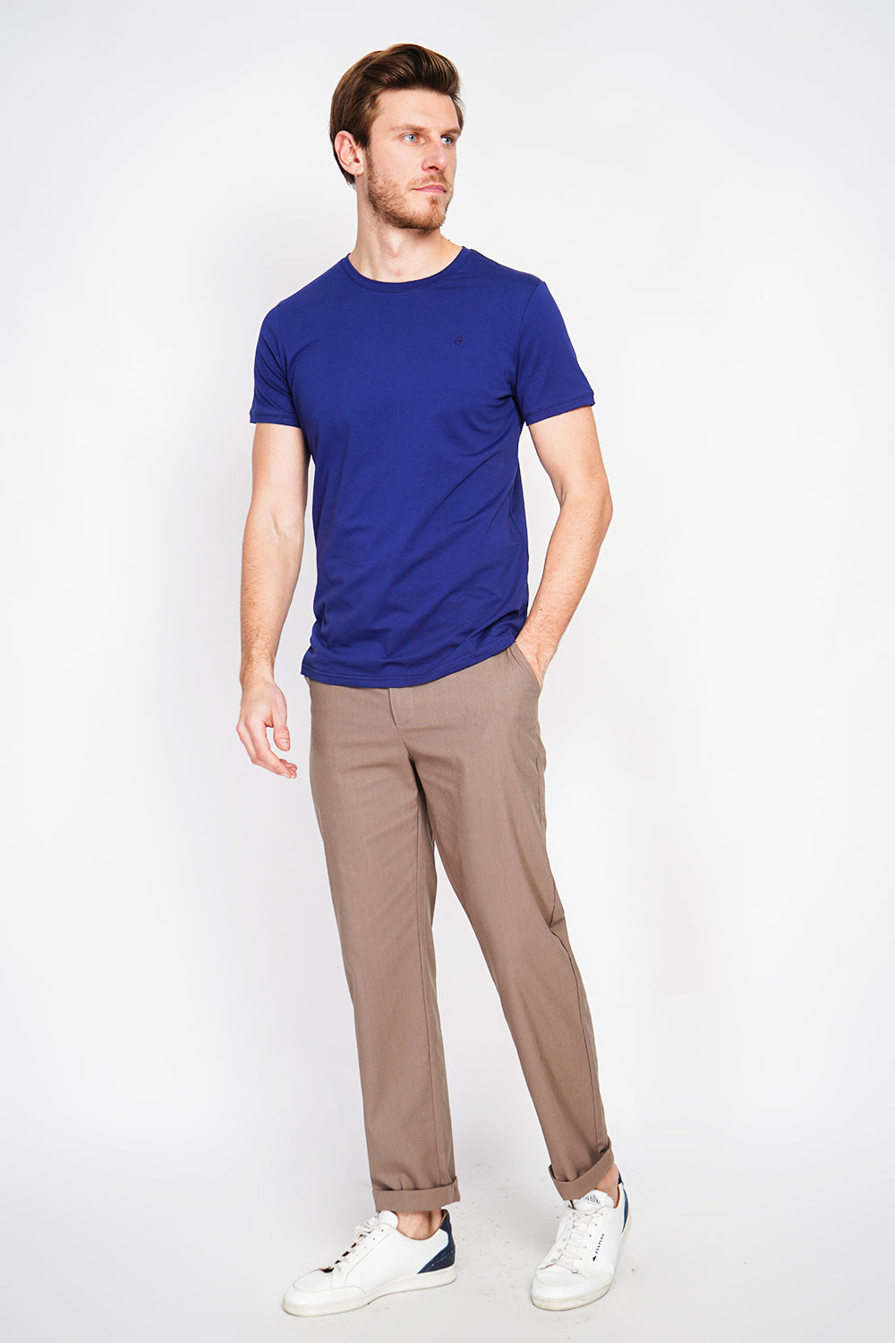 T-shirt col rond manches courtes logo poitrine – Bleu marine – William de Faye