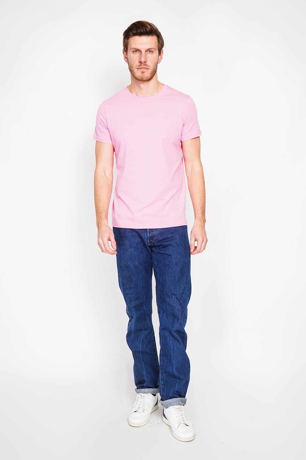 T-shirt col rond manches courtes logo poitrine – Rose – William de Faye