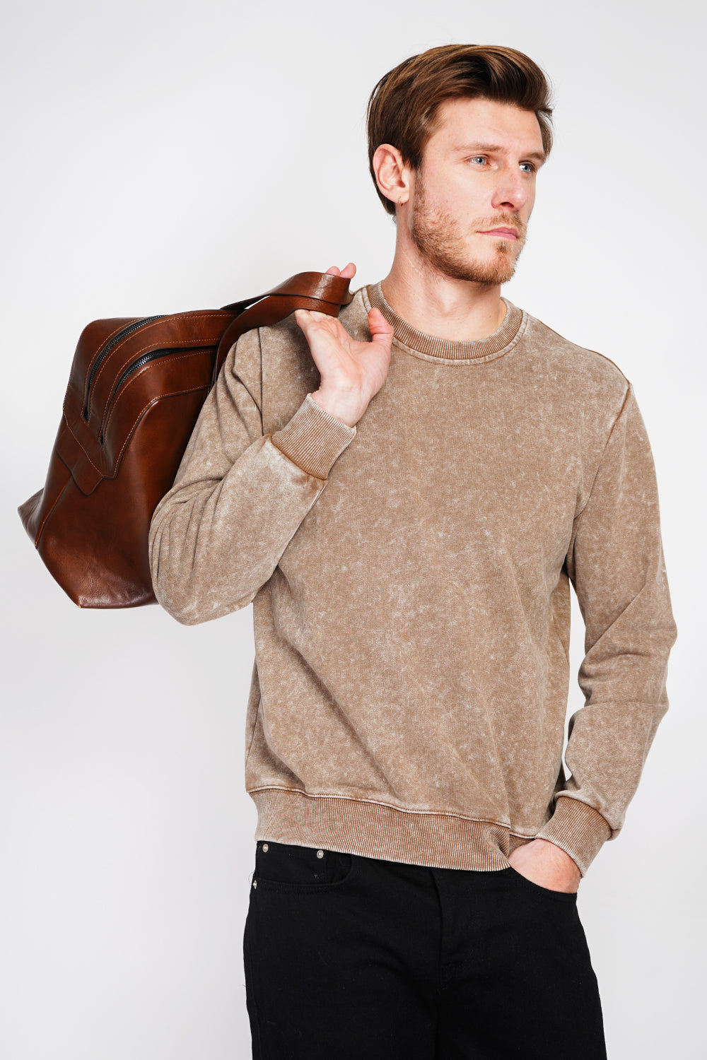 Sweat col rond effet délavé – Marron – William de Faye