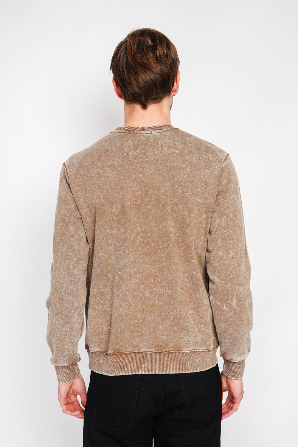 Washed effect round neck sweatshirt with long sleeves