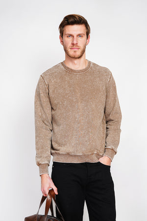 Washed effect round neck sweatshirt with long sleeves