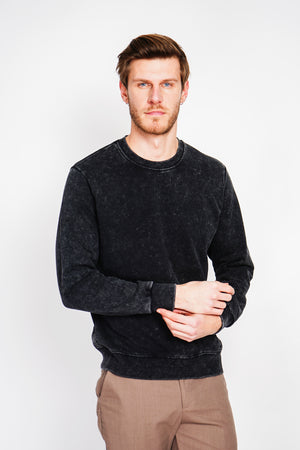 Washed effect round neck sweatshirt with long sleeves