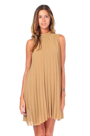 CREWNECK PLEATED DRESS WITH BACK OPENING