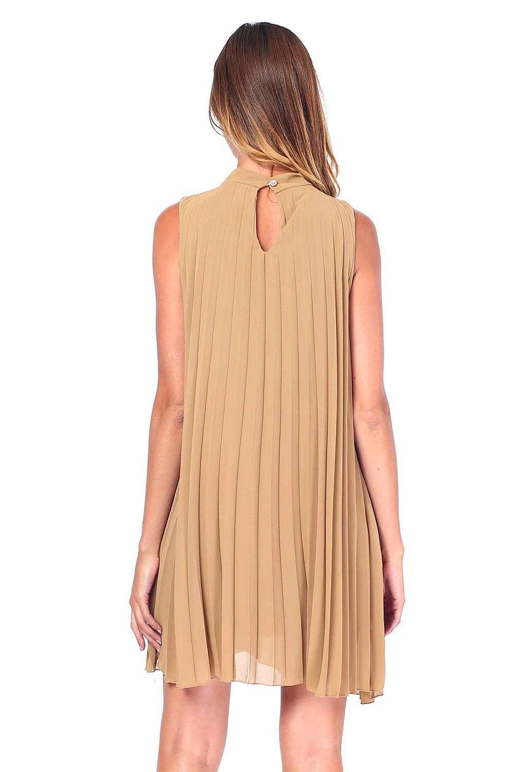 CREWNECK PLEATED DRESS WITH BACK OPENING