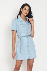 JEAN DRESS WITH FRONT POCKETS AND BELT
