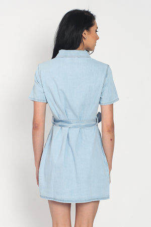 JEAN DRESS WITH FRONT POCKETS AND BELT