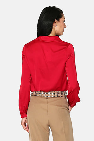 One-tone satin blouse with button
