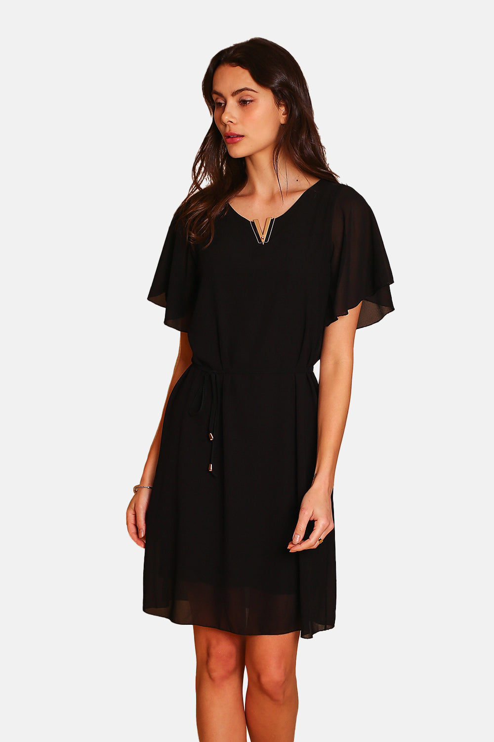 Fancy V-neck dress with short sleeves