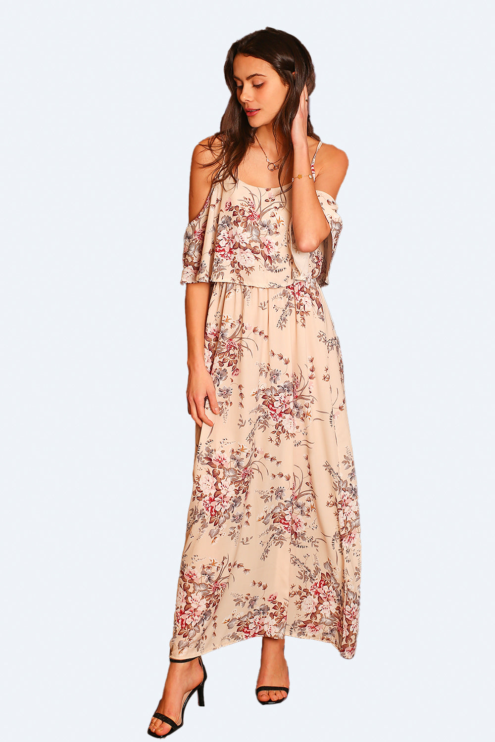 Long printed dress with straps