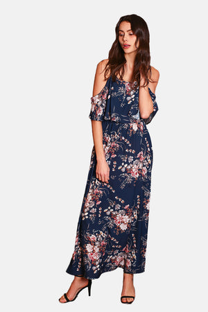 Long printed dress with straps