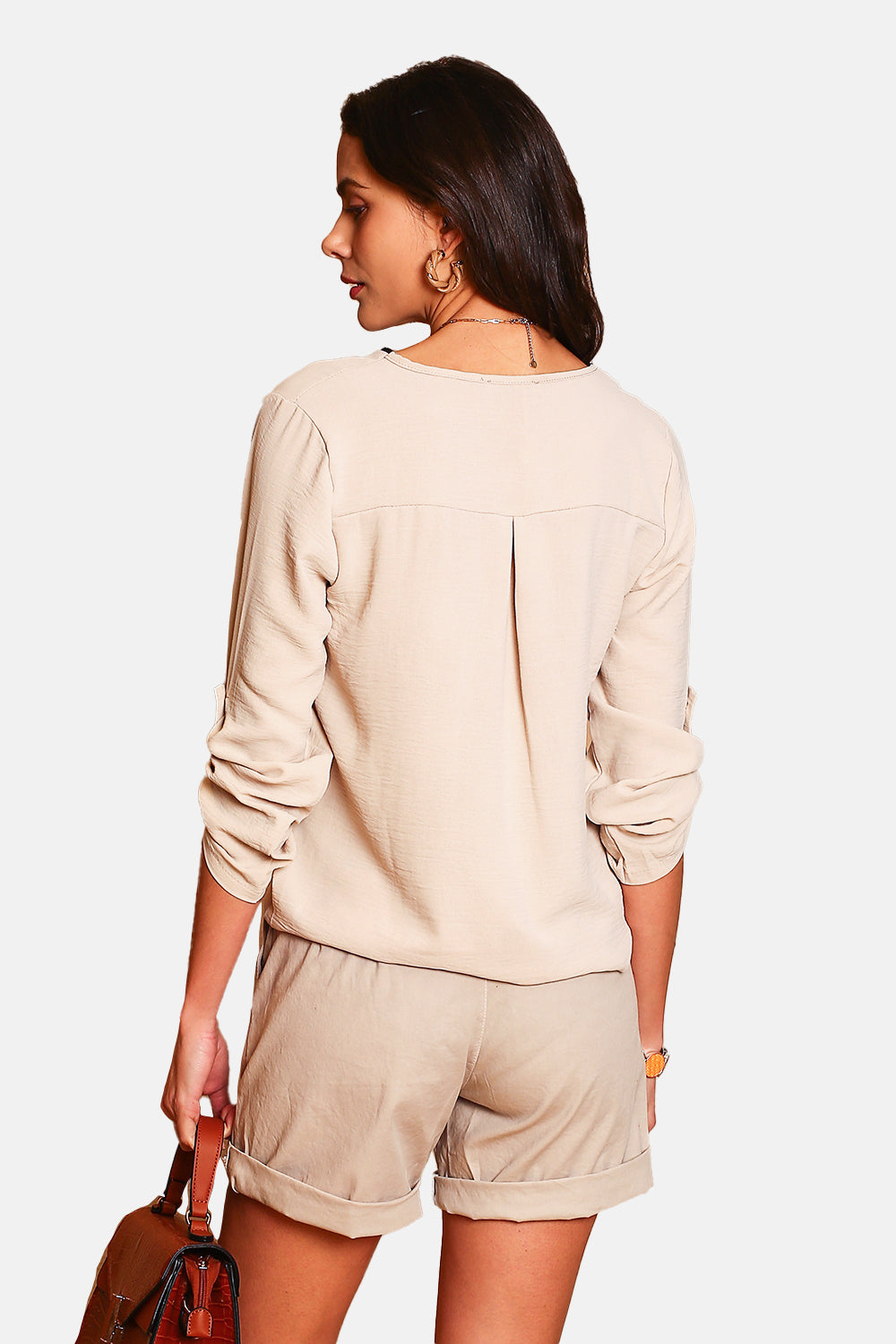 Zipped V neckline shirt with 3/4 sleeves