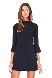 CREW NECK SHORT DRESS WITH BACK OPENING AND RUFFLED HALF SLEEVES