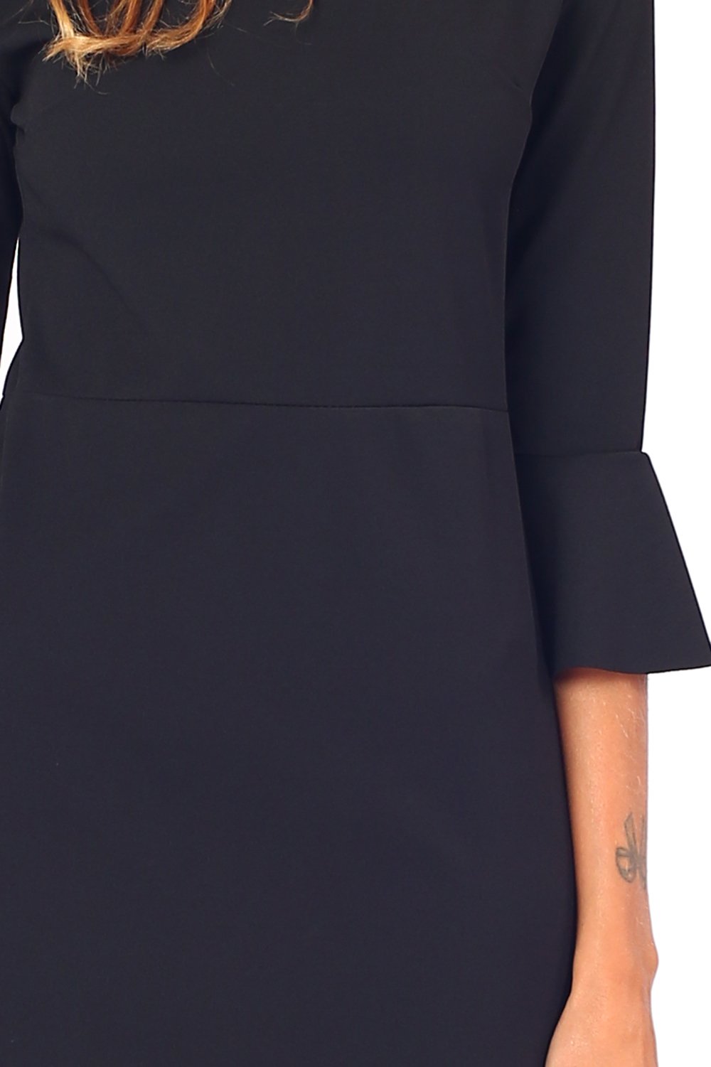 CREW NECK SHORT DRESS WITH BACK OPENING AND RUFFLED HALF SLEEVES
