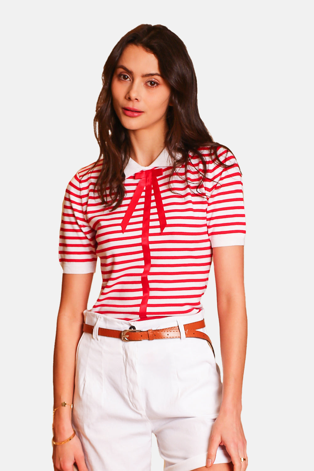 Sailor polo neck sweater with bow with long sleeves