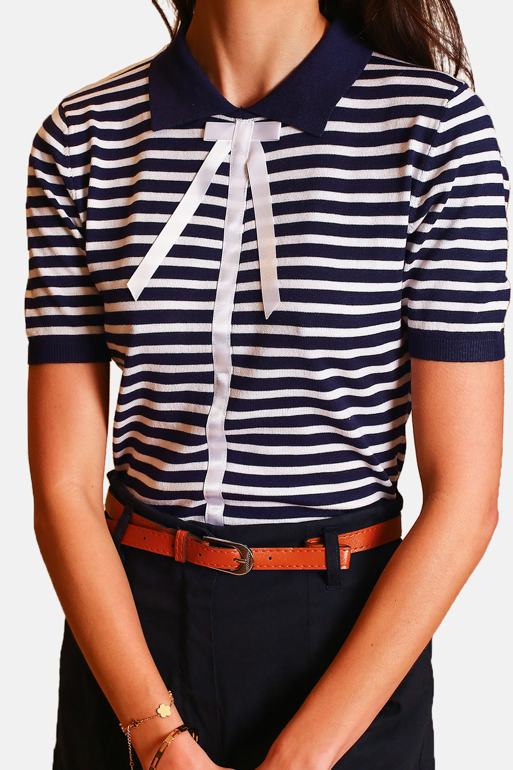 Sailor polo neck sweater with bow with long sleeves