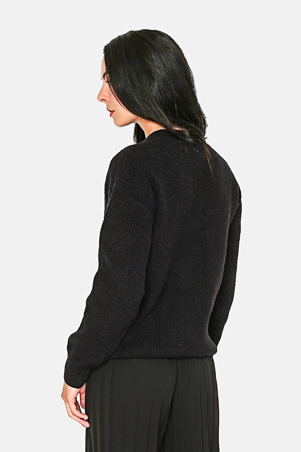 High neck sweater Fancy buttoning Rib knit