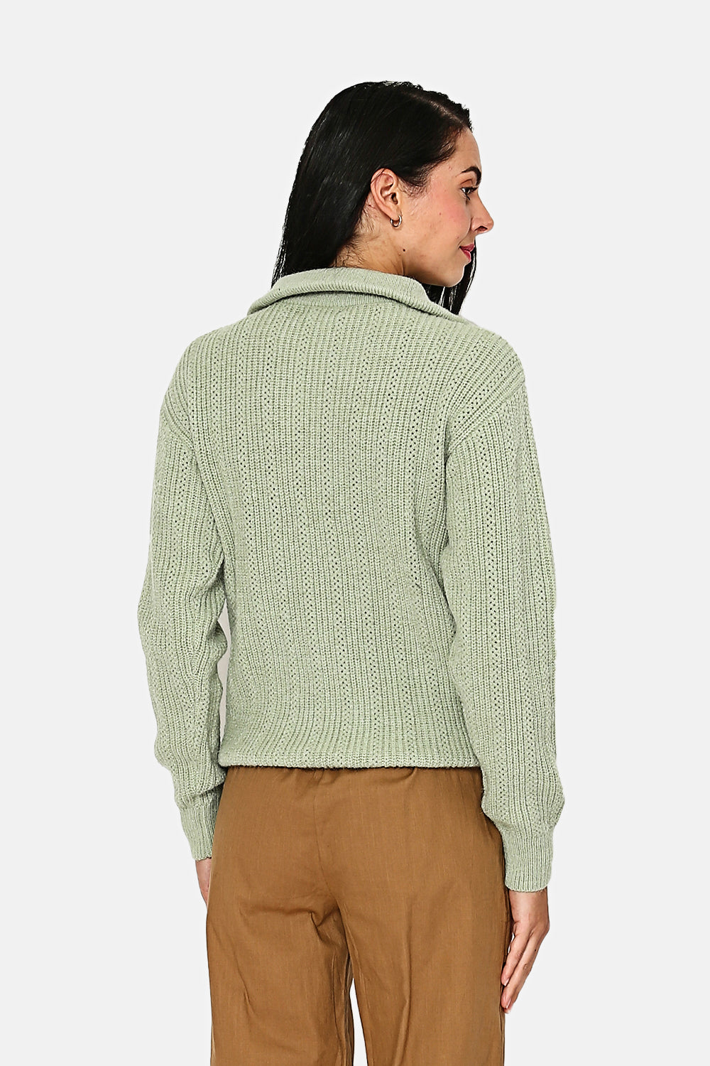 Hochgeschlossener Pullover mit Reißverschluss, ausgefallener Strick