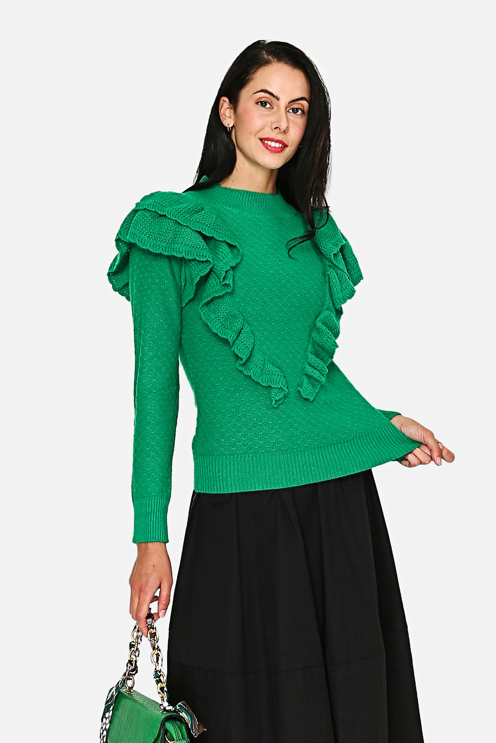 Ruffled sweater on the front and shoulders, fancy knitting