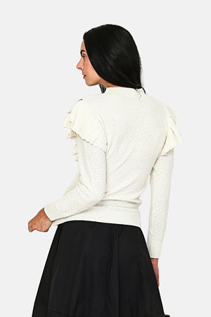Ruffled sweater on the front and shoulders, fancy knitting