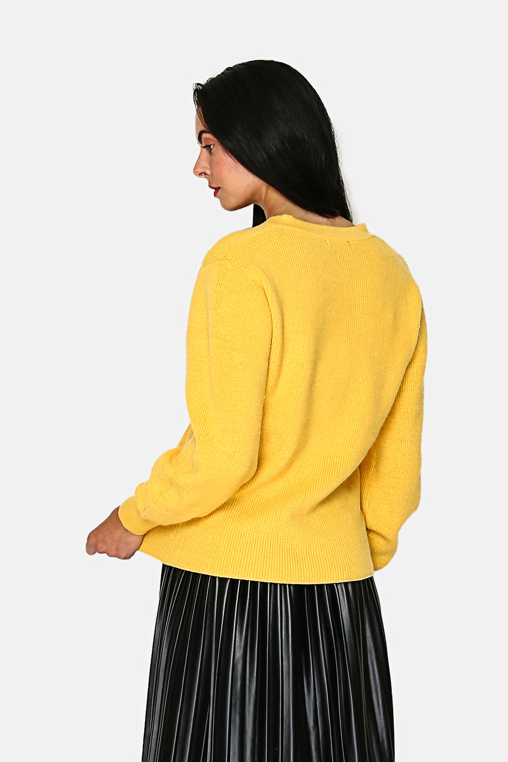 Sweater with large V-neck, long, slightly balloon sleeves
