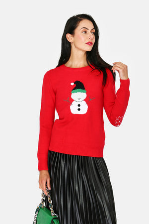 Round neck Christmas sweater with snowflake on the elbow